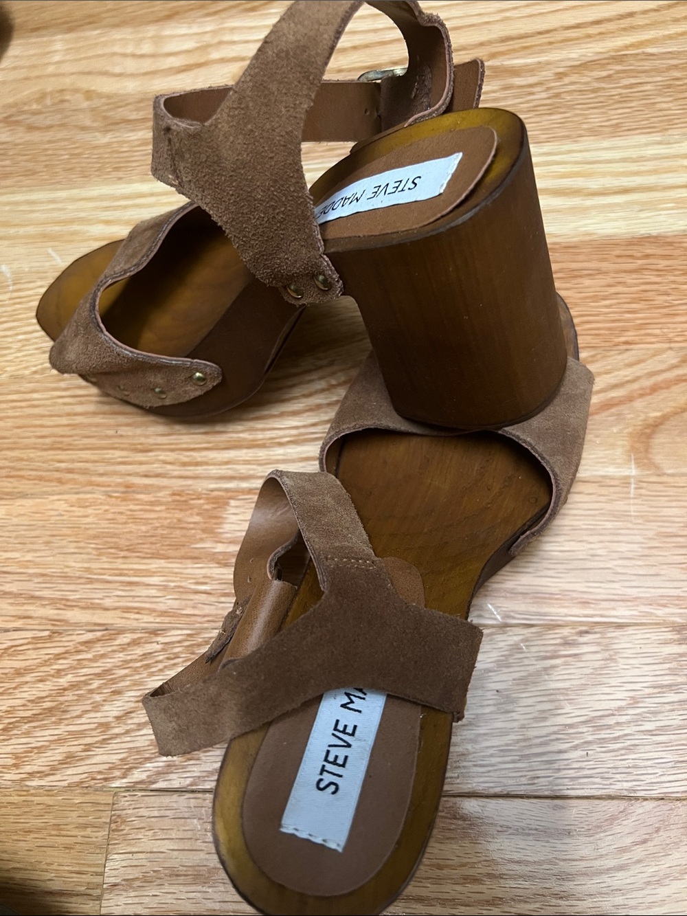 Steve Madden Brown Suede Block Heel Mules - Picture 4 of 5